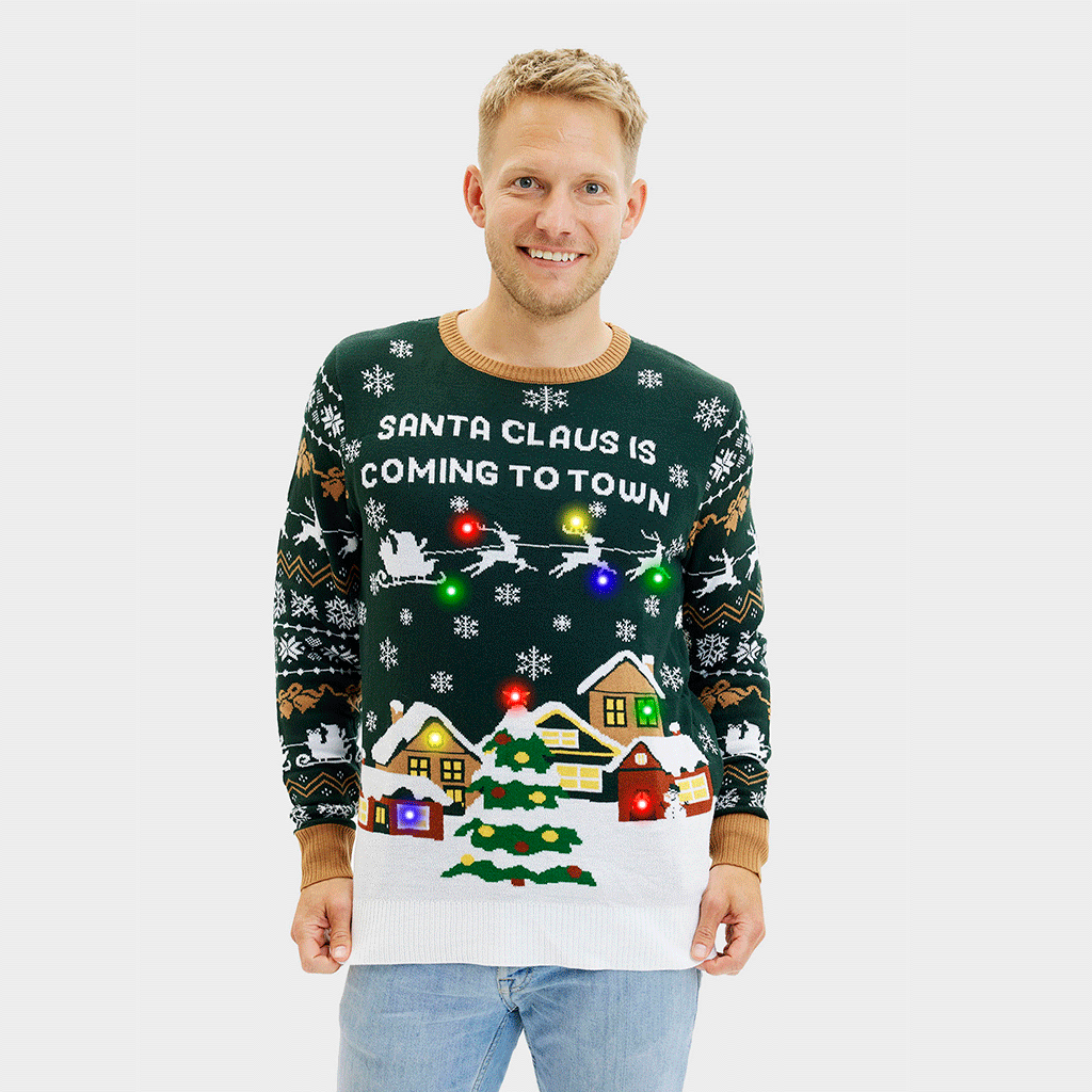Santa Claus Is Coming To Town Vert LED - Homme