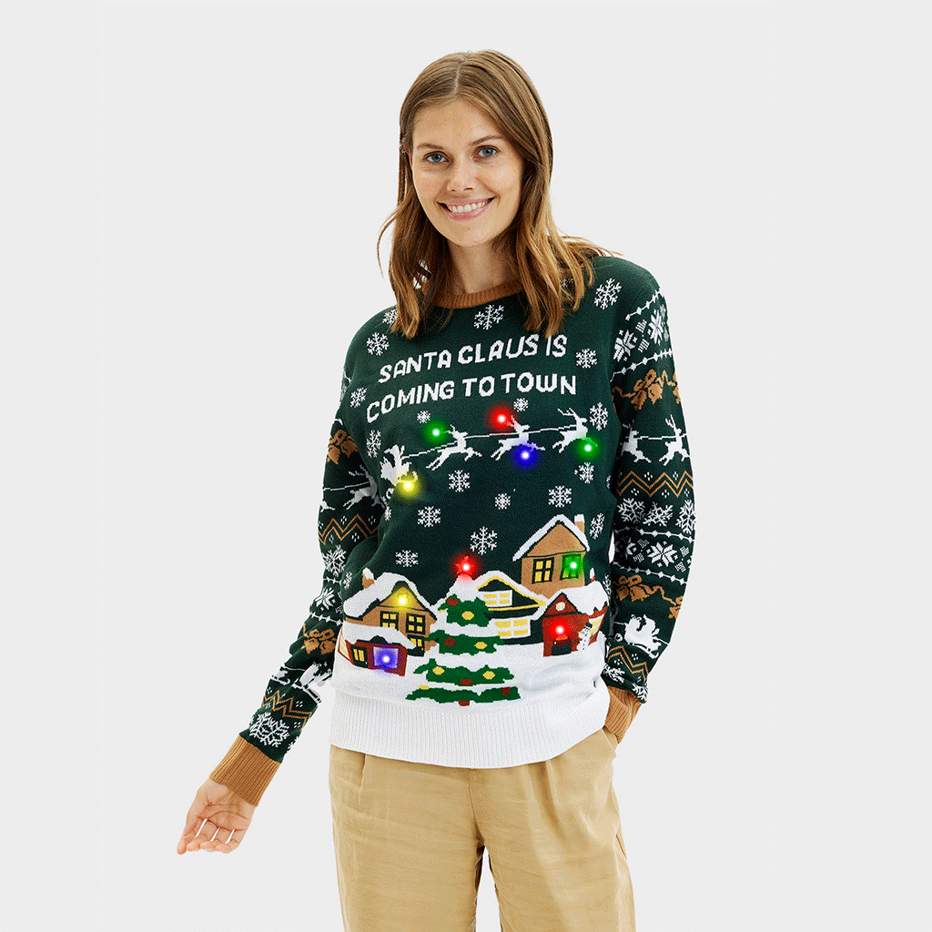 Santa Claus Is Coming To Town Vert LED - Femme