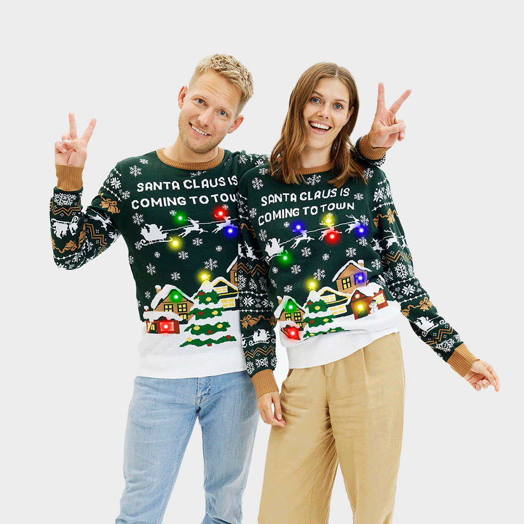 Santa Claus Is Coming To Town Vert LED - Femme