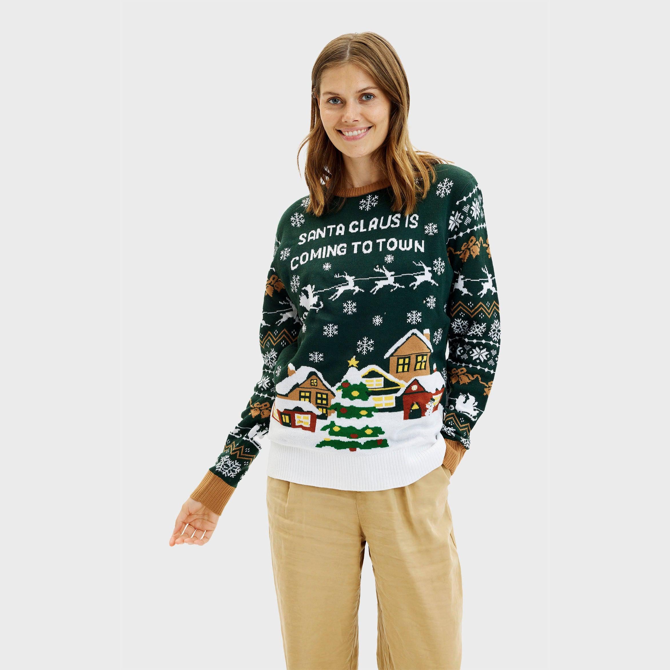 Santa Claus Is Coming To Town Vert LED - Femme