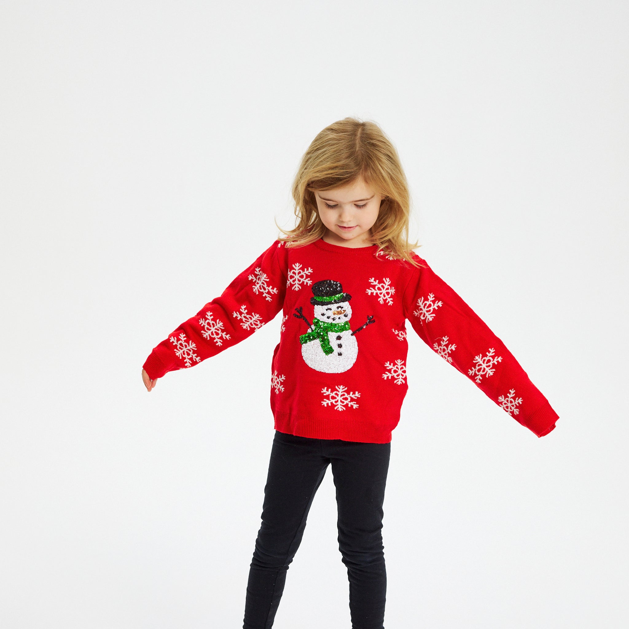 Pull de Noël bonhomme de neige rouge - enfant